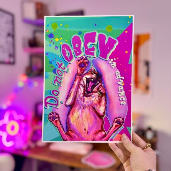 Angry Shiba ‘Do Not Obey In Advance’ Art Print | Limited Edition Digitally Hand Drawn | Bold Punky Maximalist Dog Wall Art