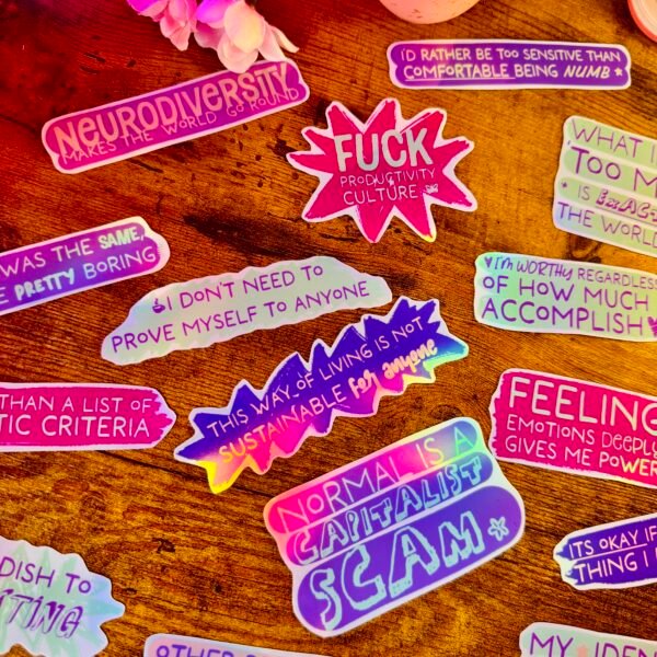 No BS Neurodivergent Affirmations | Holographic Vinyl Sticker Set